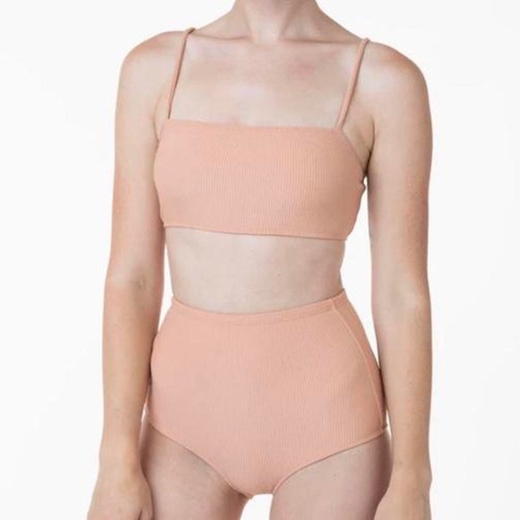 LOS ANGELES APPAREL Blush Pink Ribbed Swimsuit - Size XS - Picture 1 of 4